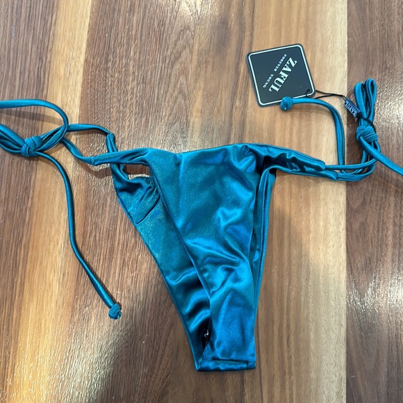 NWT (bottoms only) ZAFUL Shiny Silky Tie Side Bikini Swimwear - Deep Green S - Picture 3 of 4